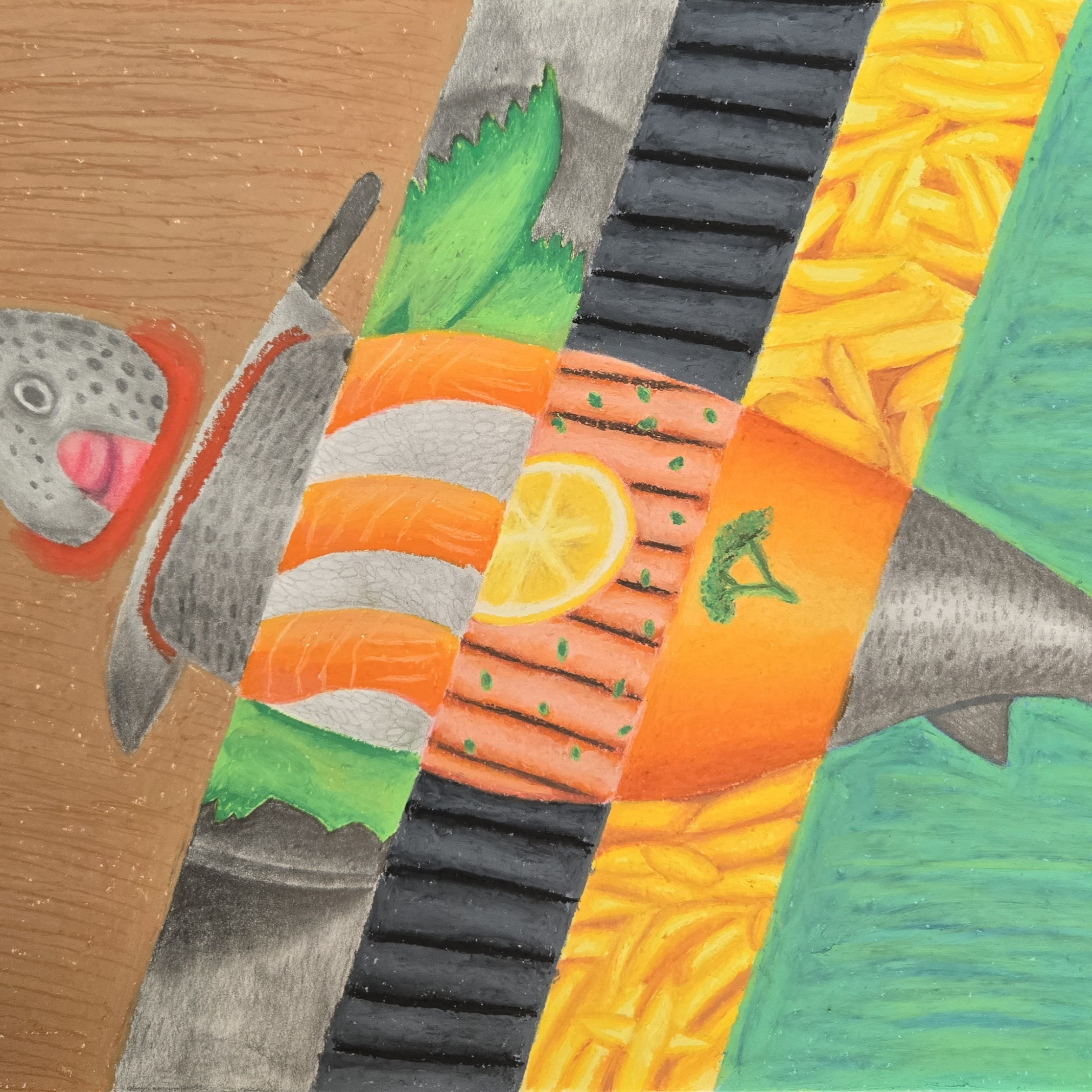 conceptual artwork of a fish in sections